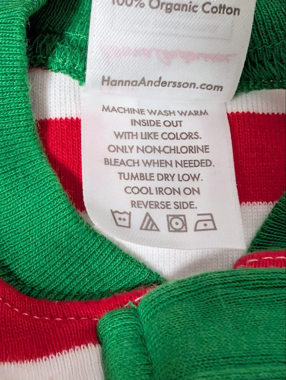 Hanna Andersson Red & White Striped Footed Zipper Pajamas with Green Trim